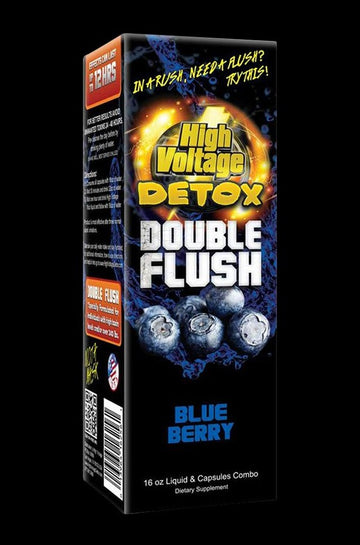Front view of the Detox Double Flush 24-pack box with bold text and graphics on a black background. - Detox Double Flush - 24 Pack