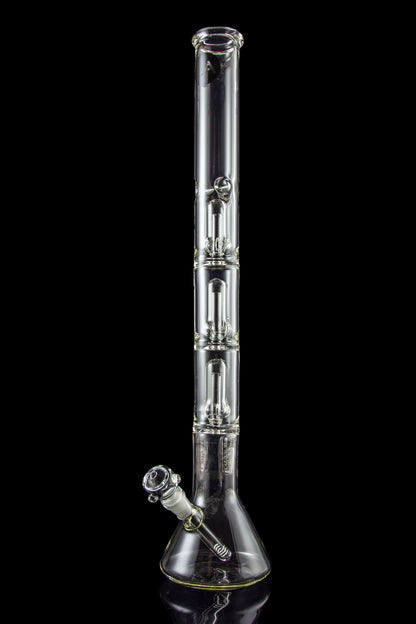 Front view of the LA Pipes 5mm Thick Beaker Water Pipe with Showerhead Perc, showcasing its clear glass construction and beaker shape.