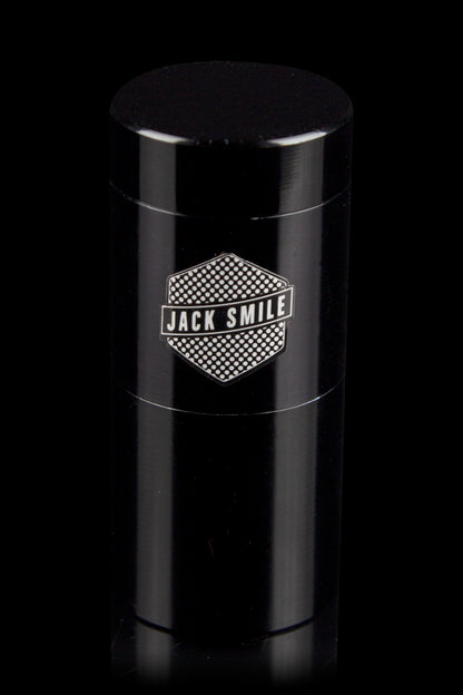 Black cannabis oil cartridge with "Jack Smile" branding.