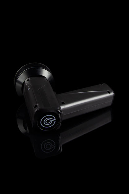 Sleek black cannabis vaporizer pen with a circular logo.