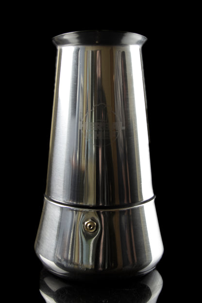 Silver cannabis vaporizer isolated on black.