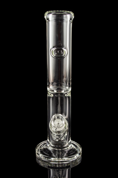 Clear glass bubbler water pipe with ice catch and detachable diffuser downstem.