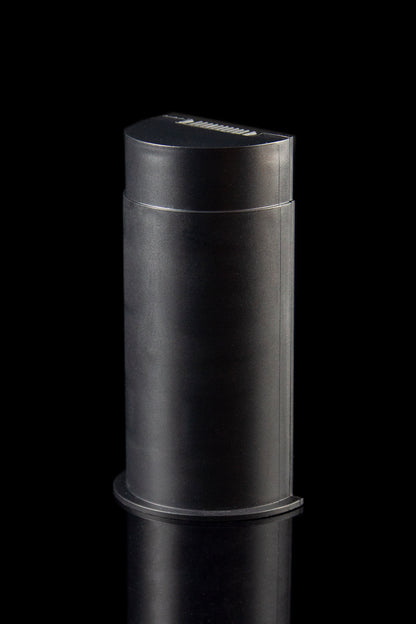 Sleek black electronic dab rig with a reflective base, studio shot.