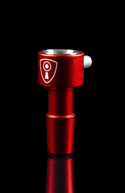 A close-up, angled view of the Invincibowl Infinity 14.5mm aluminum bowl, showcasing its metallic finish and minimalist design.