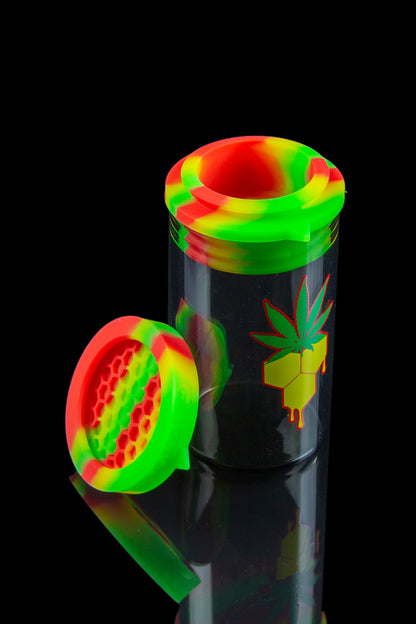Colorful silicone bubbler with a cannabis leaf design.