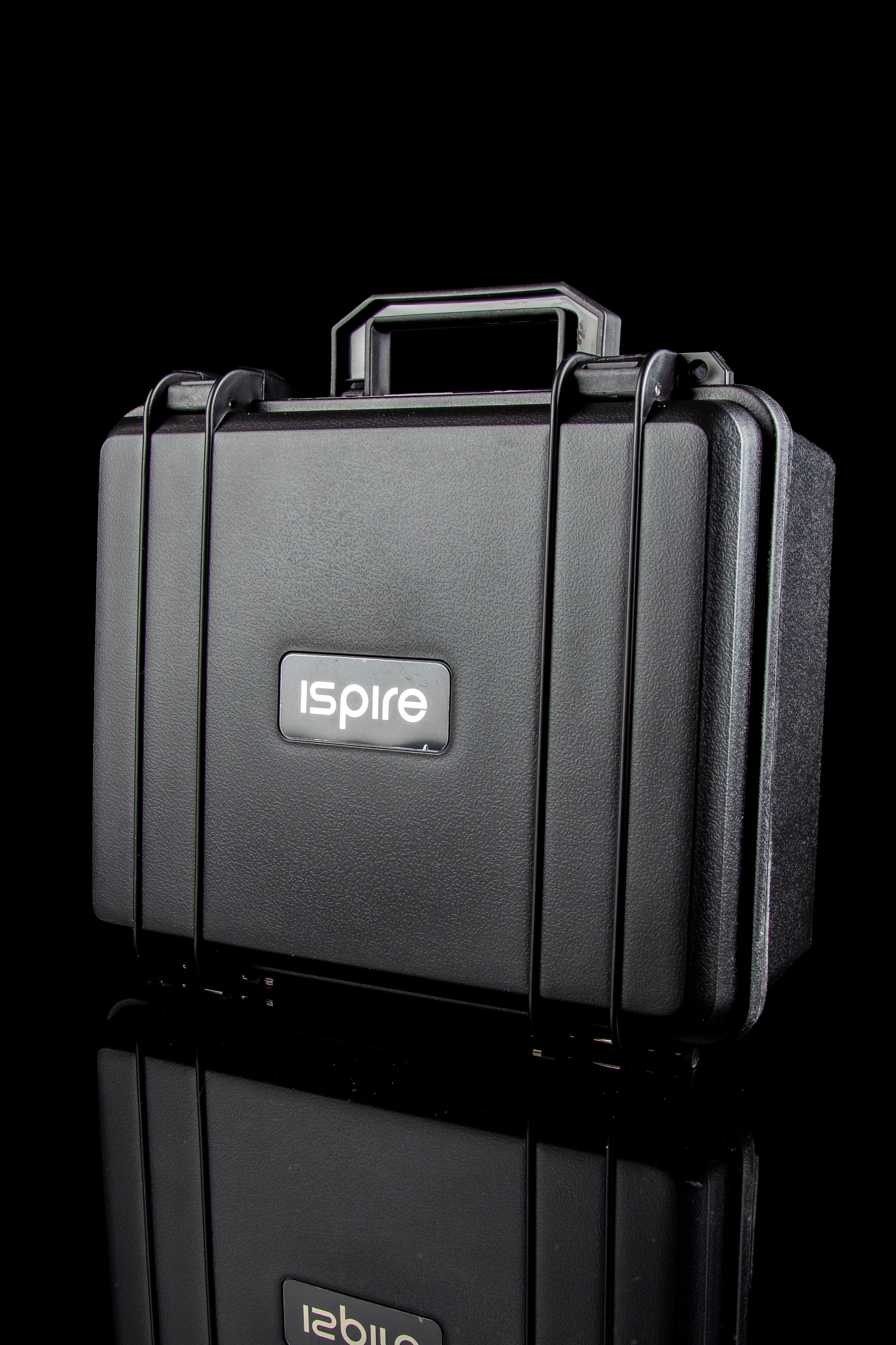 Black, hard-shell case with “ispire” logo, designed for cannabis accessories.