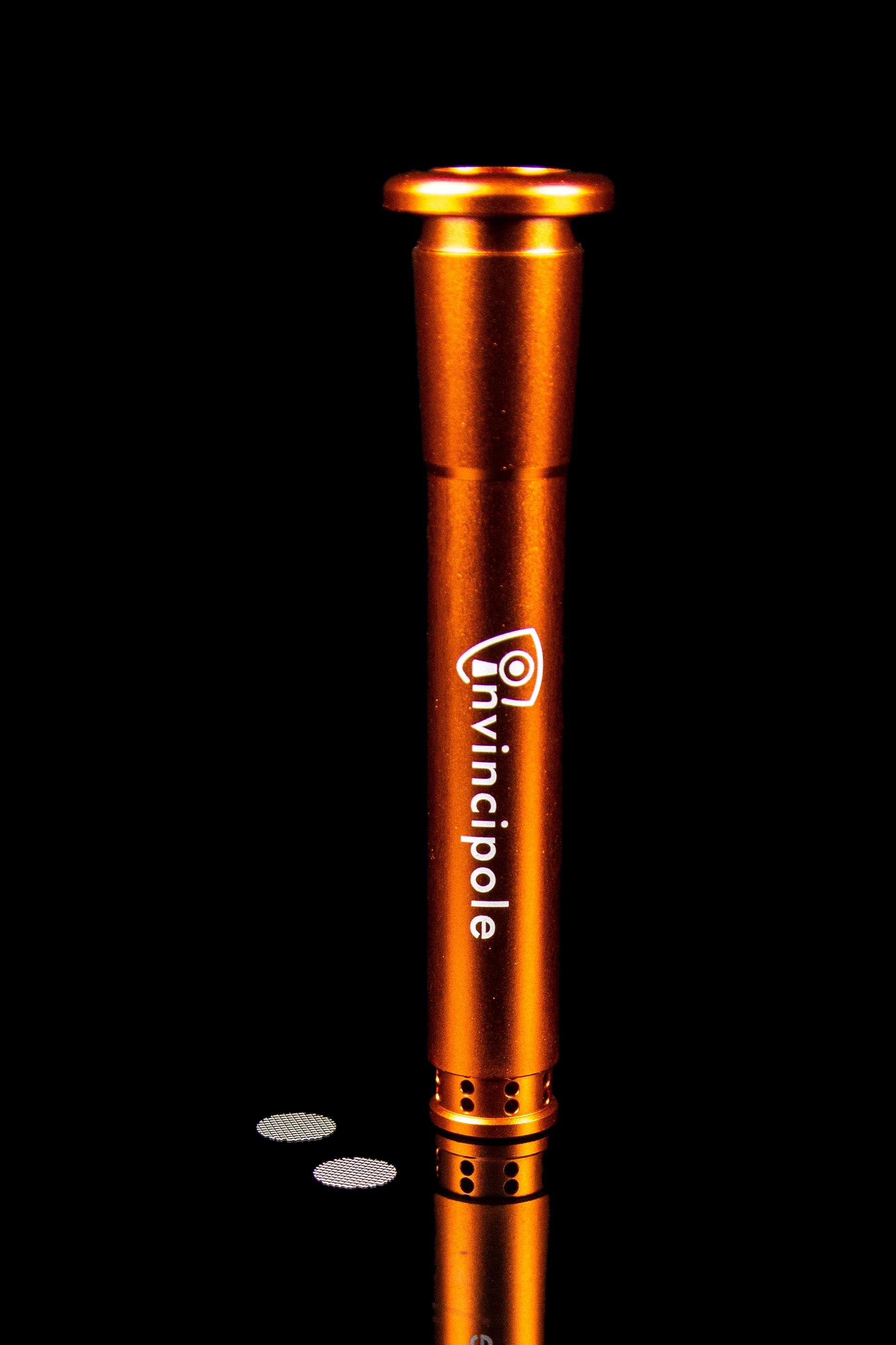 Orange metal dab tool with “Invincipole” logo against a black background.