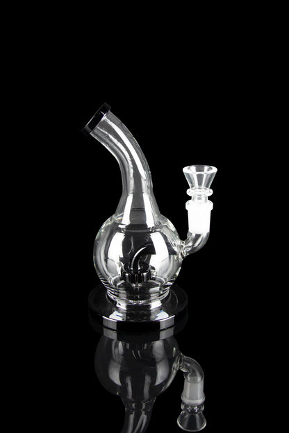 Clear glass rig with bubbler and bowl, isolated on black.
