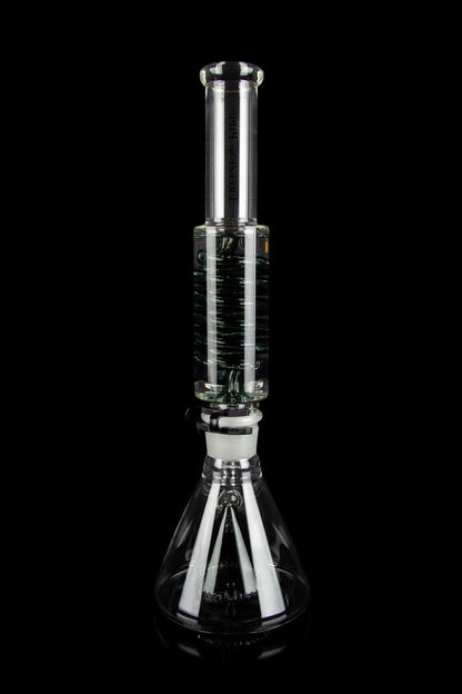 Glass water pipe (bong) with percolators, isolated on a black background.