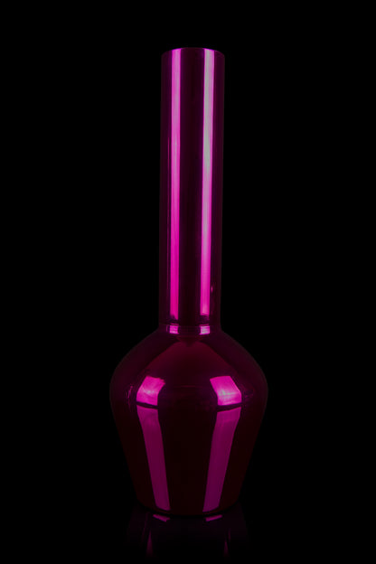 Pink glass bong against a black background.