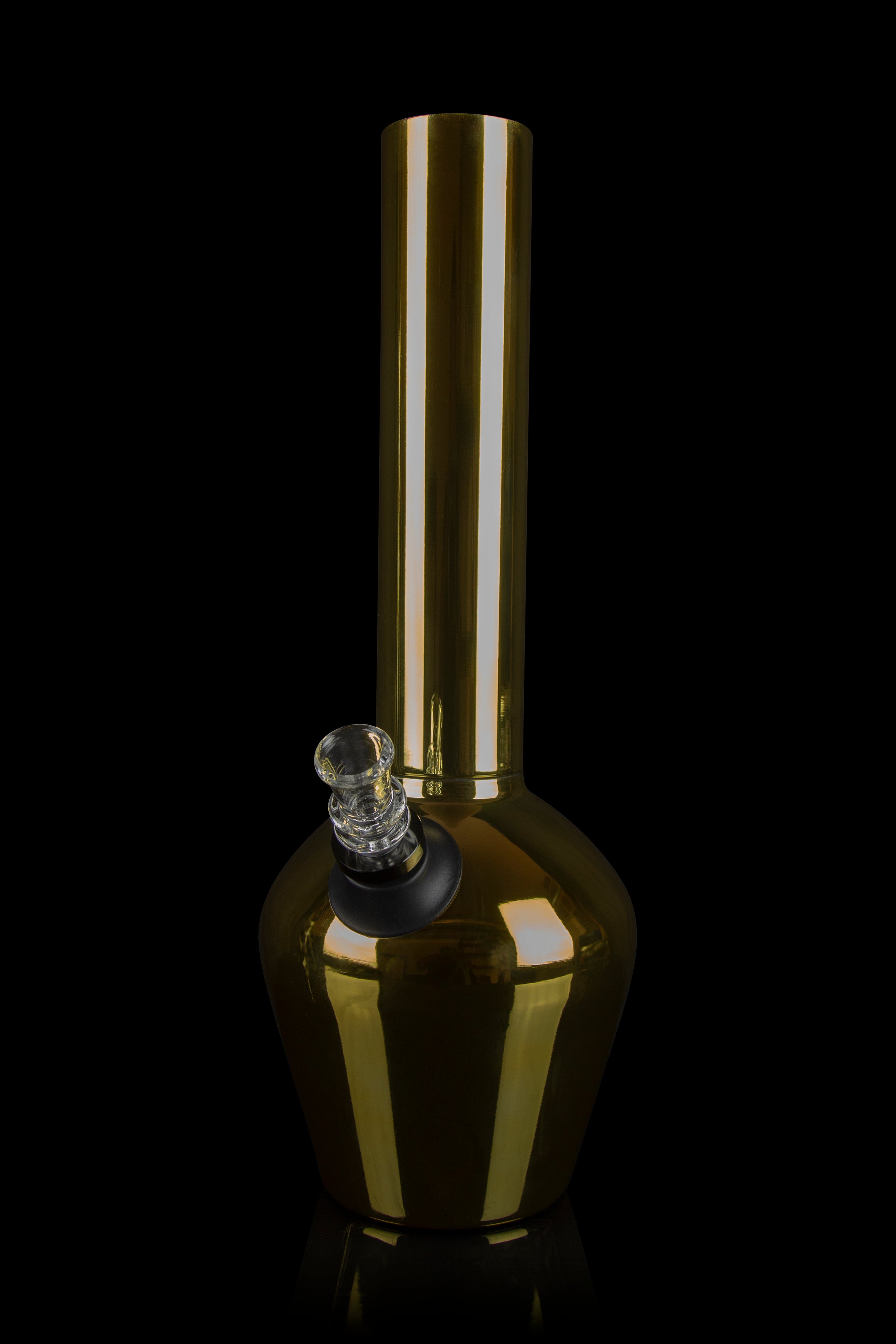 Golden glass water pipe (bong) isolated on black.