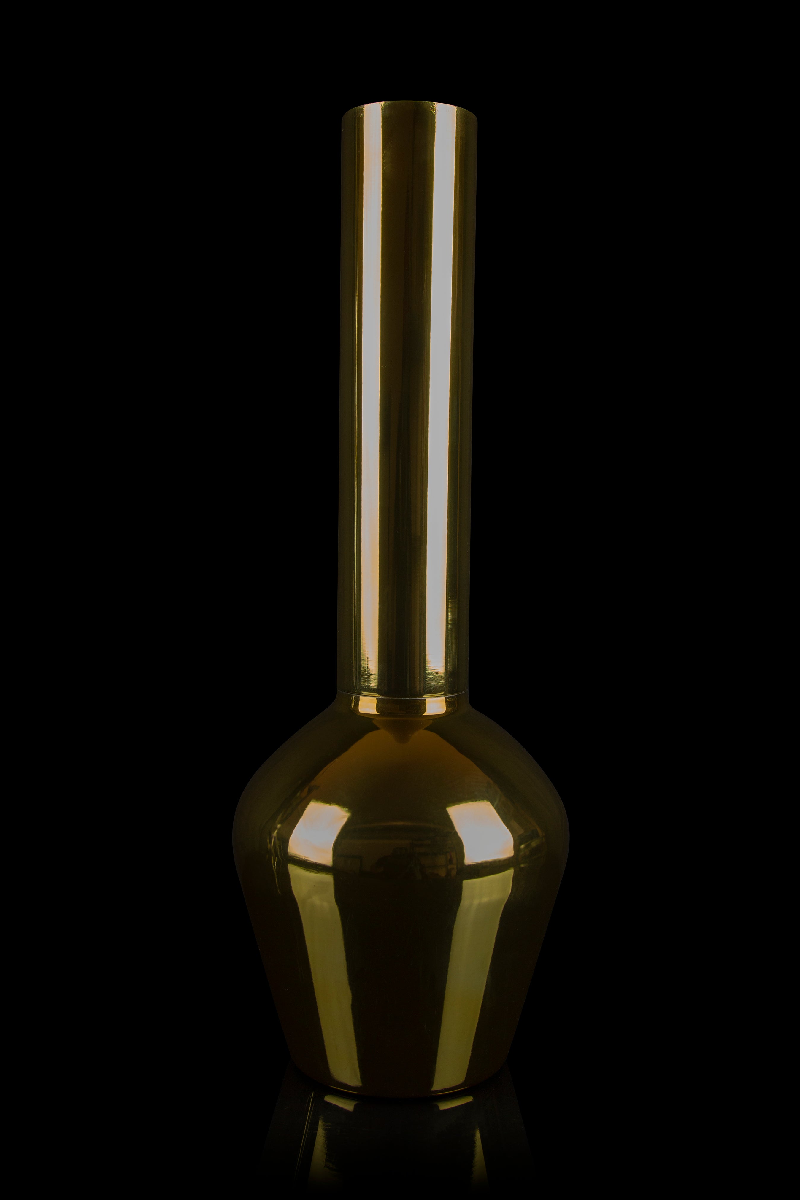 Golden glass bong against a black background.
