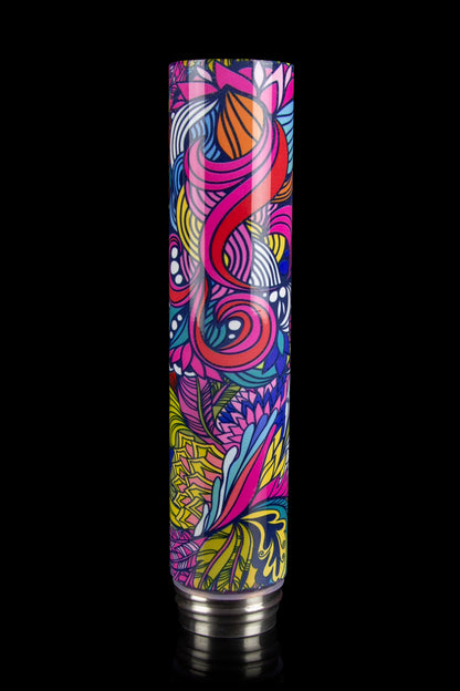 Colorful patterned cannabis one-hitter pipe.