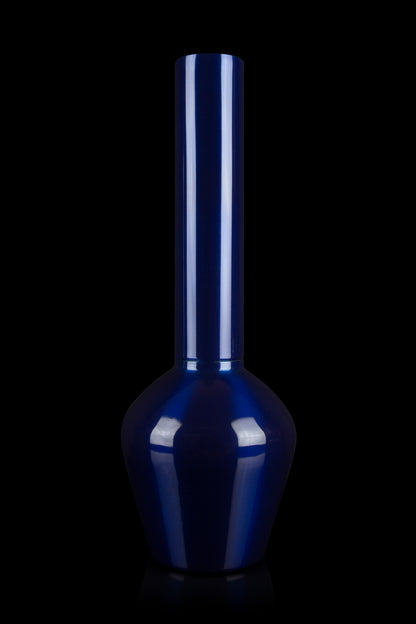 Blue glass bong against a black background.