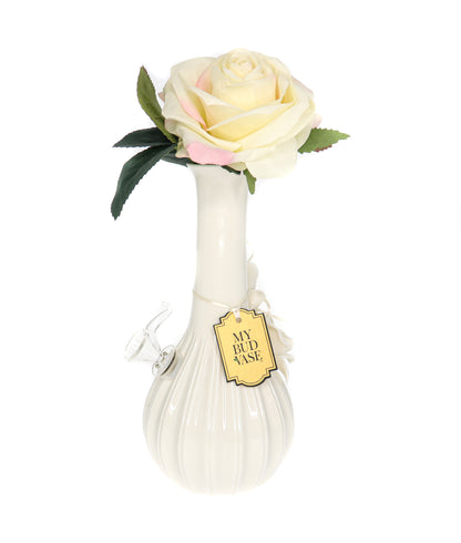 A front view of the My Bud Vase Rose Porcelain Vase Water Pipe, featuring a delicate porcelain design.