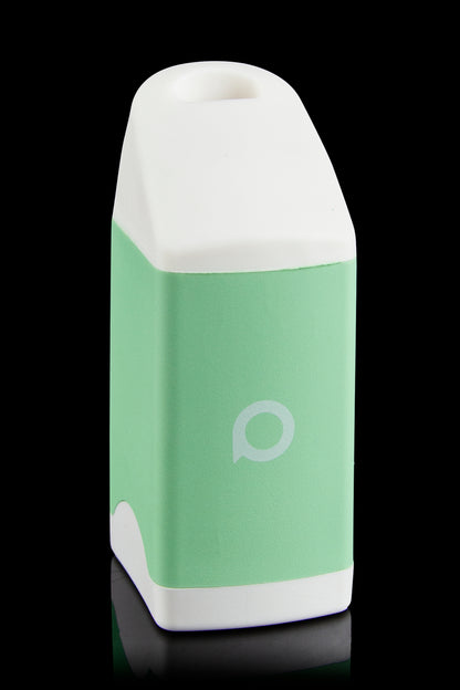 Mint green and white cannabis vaporizer pen with a circular logo.