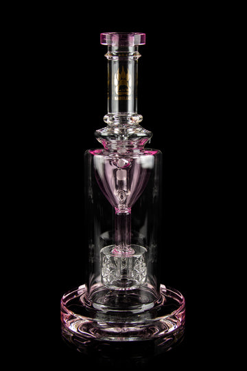 Pink and clear glass dab rig with intricate bubbler design. - Calibear "Sundae Stack" Torus Recycler Water Pipe