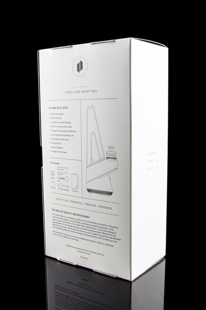 Product packaging for the Puffco Peak portable cannabis concentrate vaporizer, displaying features and specifications.