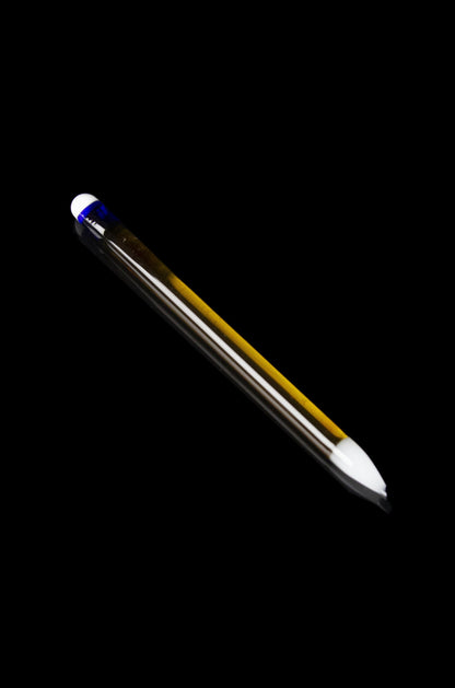 Glass oil burner pipe with blue accents against a black background.