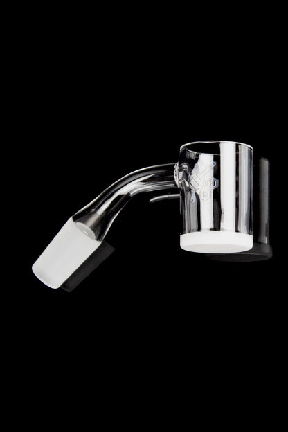 Clear quartz banger for vaporizing cannabis concentrates.