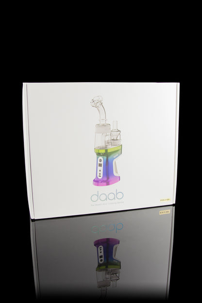Daab cannabis oil vaporizer pen and packaging with reflective surface.