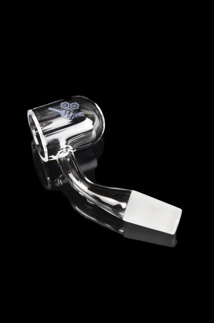 Clear glass dab rig with a black accent base.