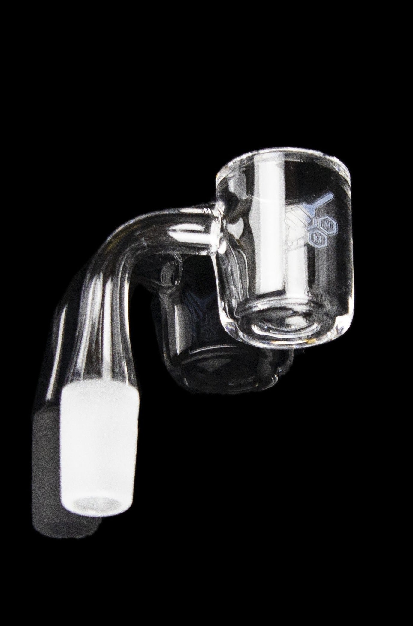 Clear glass dab rig insert with angled mouthpiece.