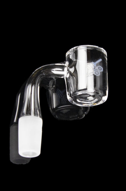 Clear glass dab rig insert with angled mouthpiece.