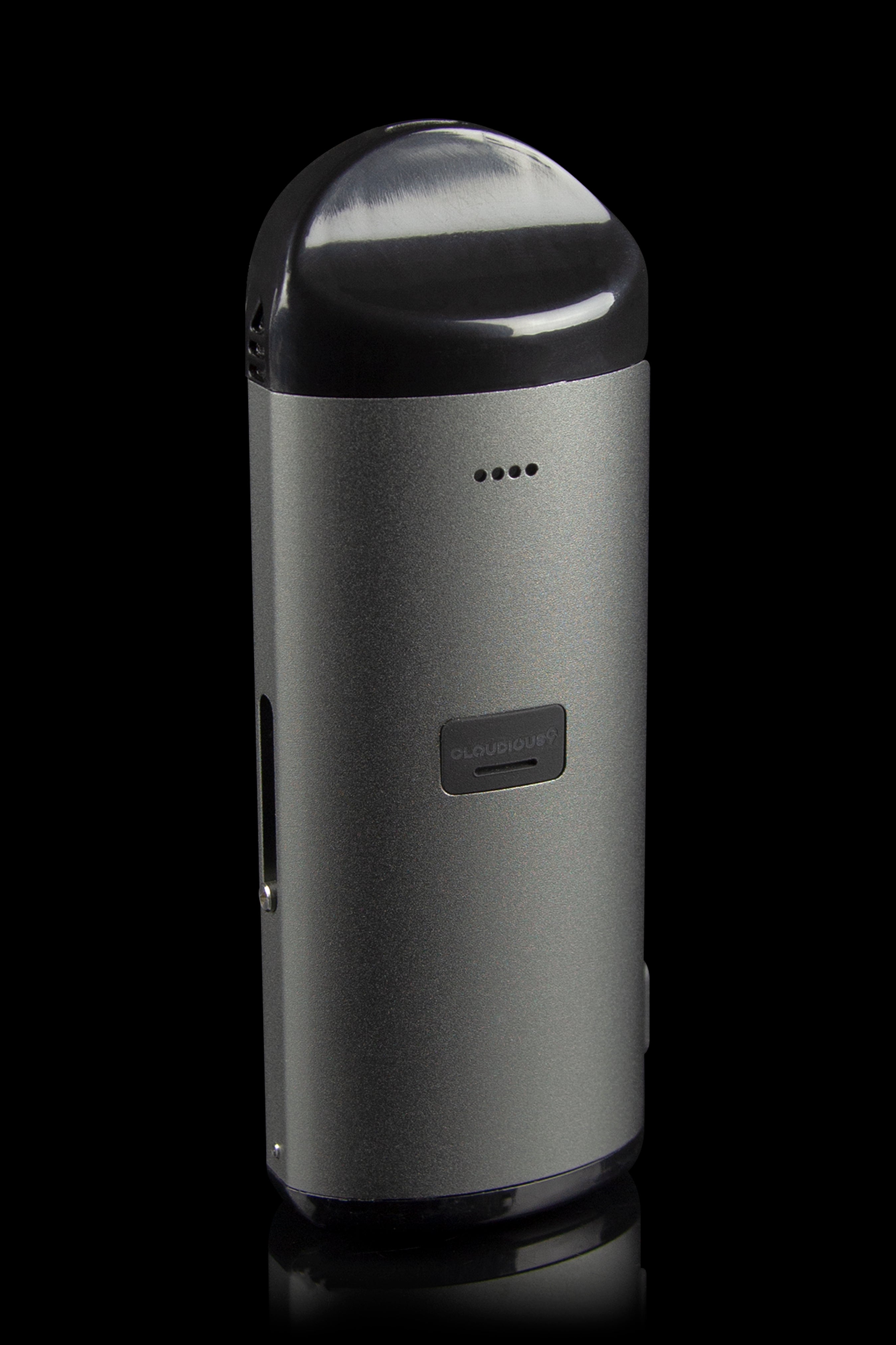 Sleek, gunmetal-grey cannabis vaporizer with “Cloudious9” branding.
