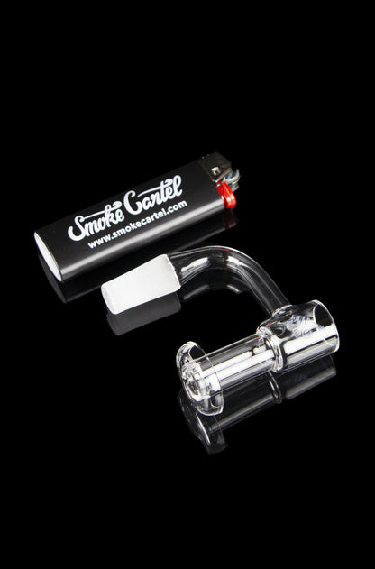 Glass bubbler and lighter with “Smoke Cartel” branding against a black background.