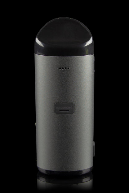 Sleek, matte black cannabis vaporizer pen with a reflective surface and minimal button controls.