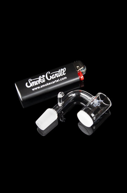 Glass bubbler with white accents and “Smoke Cartel” branding on a black background.