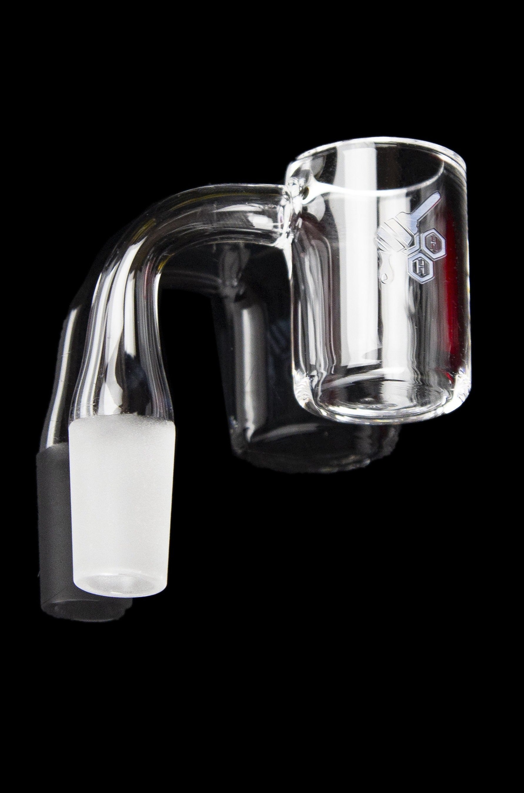 Clear quartz banger for vaporizing cannabis concentrates.