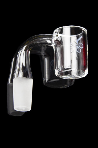 Clear quartz banger for vaporizing cannabis concentrates.