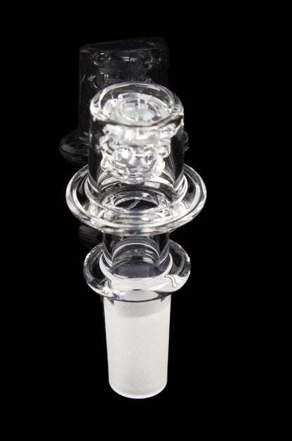 Clear glass cannabis water pipe downstem with percolator.