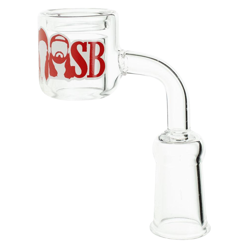 Front view of the Jay and Silent Bob Quartz Banger, a clear glass insert with a simple cylindrical shape.