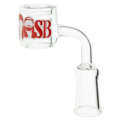 Front view of the Jay and Silent Bob Quartz Banger, a clear glass insert with a simple cylindrical shape.