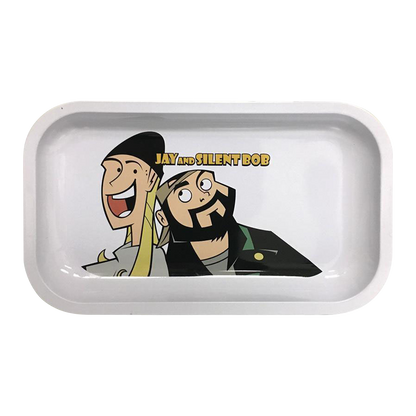 Overhead view of the Jay and Silent Bob Rolling Tray featuring a full-color graphic of the iconic duo.