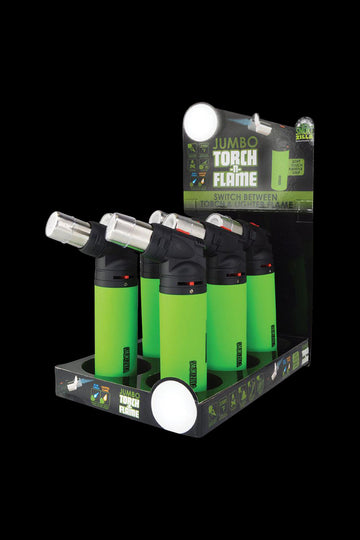 Jumbo Torch-N-Flame Neon Green Butane Torch - 6 Pack Display