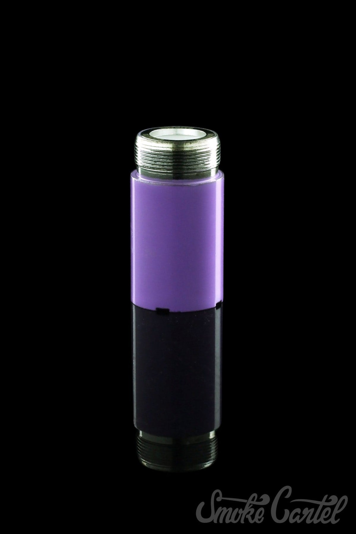 A studio shot of the Kandy Pens Donut Replacement Coil, shown as a silver and purple component against a dark reflective surface.