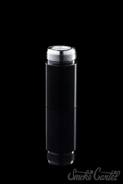 Close-up view of the Kandy Pens Donut Replacement Coil, showcasing its metallic construction and cylindrical shape against a black backdrop.