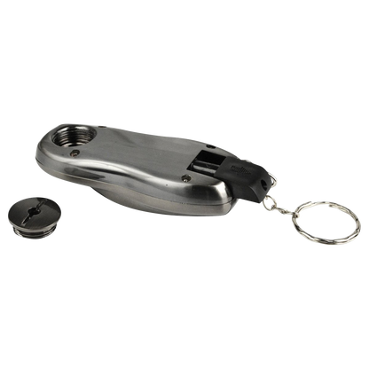 A slightly angled close-up of the Stealth "Car Key Fob" Secret Hand Pipe, revealing a dark, compact design with a metallic accent.