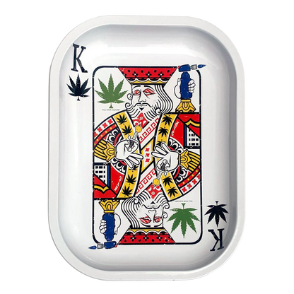 Overhead view of the “Kill Your Culture King of Concentrates” rolling tray, showcasing a bold graphic design on a metallic surface.