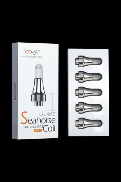 A product shot of the Lookah Seahorse PRO Quartz Coil 5-Pack, displayed as individual coils against a plain white background.