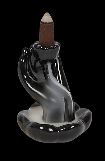 Lotus in Hand Black Ceramic Backflow Incense Burner