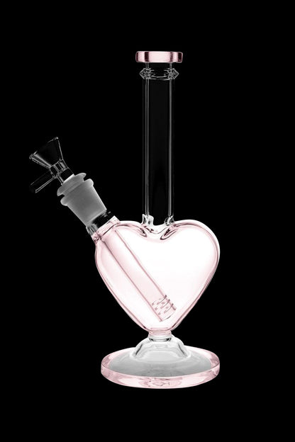 Front view of the Heart Shaped Glass Bong, a clear, heart-shaped water pipe with a flared base and smooth curves.