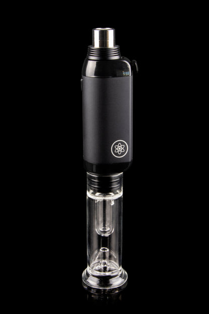 Black and clear electronic dab rig (e-rig) against a black background.