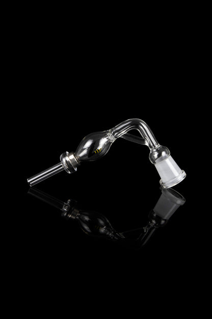 Glass cannabis oil rig attachment with reflective surface.