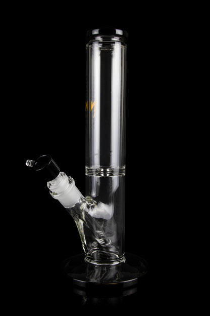 Clear glass water pipe (bong) with ice catcher, isolated on black.