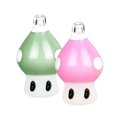 A front view of the Magic Mushroom Bubble Carb Cap, showcasing its vibrant color and smooth, rounded shape against a plain white background.